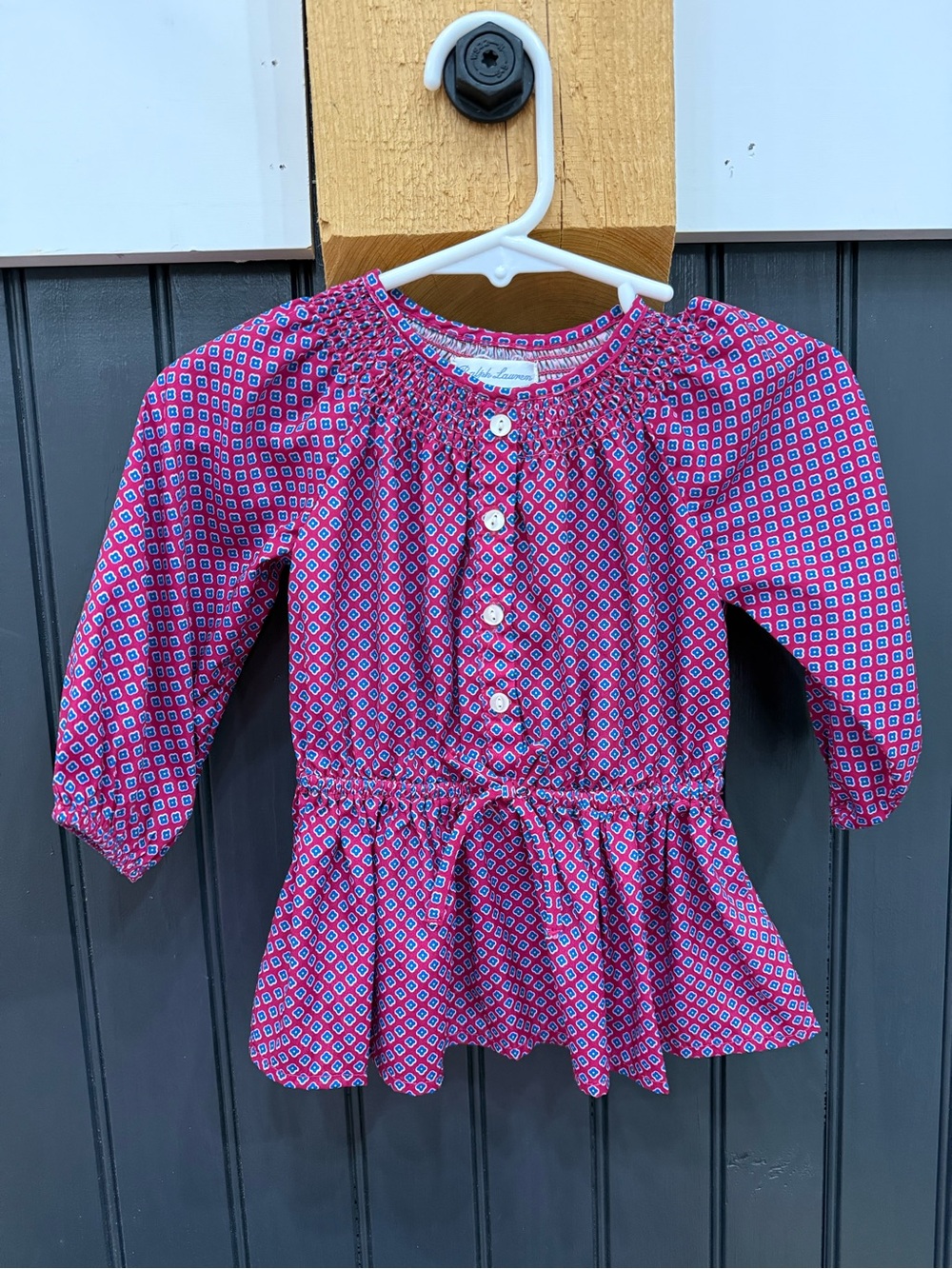 Ralph Lauren Girls Pink Geometric Peplum Blouse
